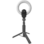 LORGAR Circulus 910, webcam per streaming, 5MP risoluzione max 2592x1944, fino a 60fps, sensore CMOS Sony STARVIS 1/2,8, lente in vetro pieno, ring light integrato da 5,5 inch (1700-14.000K), treppiede pieghevole, autofocus, doppio microfono con riduzione del rumore AI