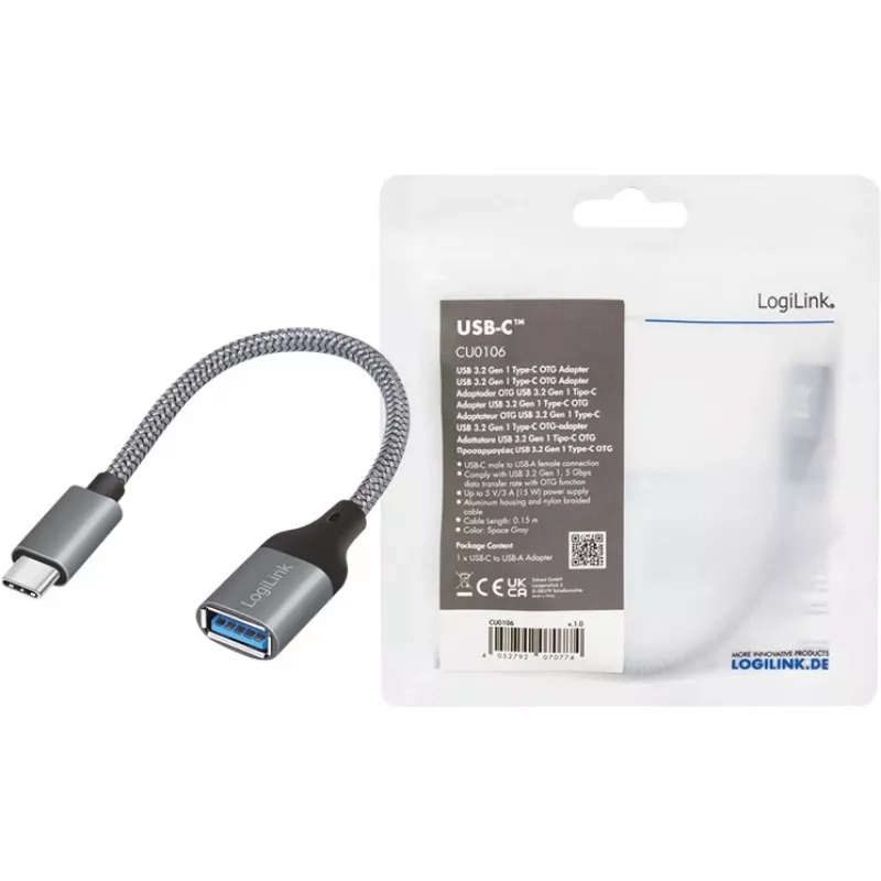 LogiLink adattatore USB 3.2 Gen1 Type-C C/M a USB-A/F OTG alluminio 0,15 m
