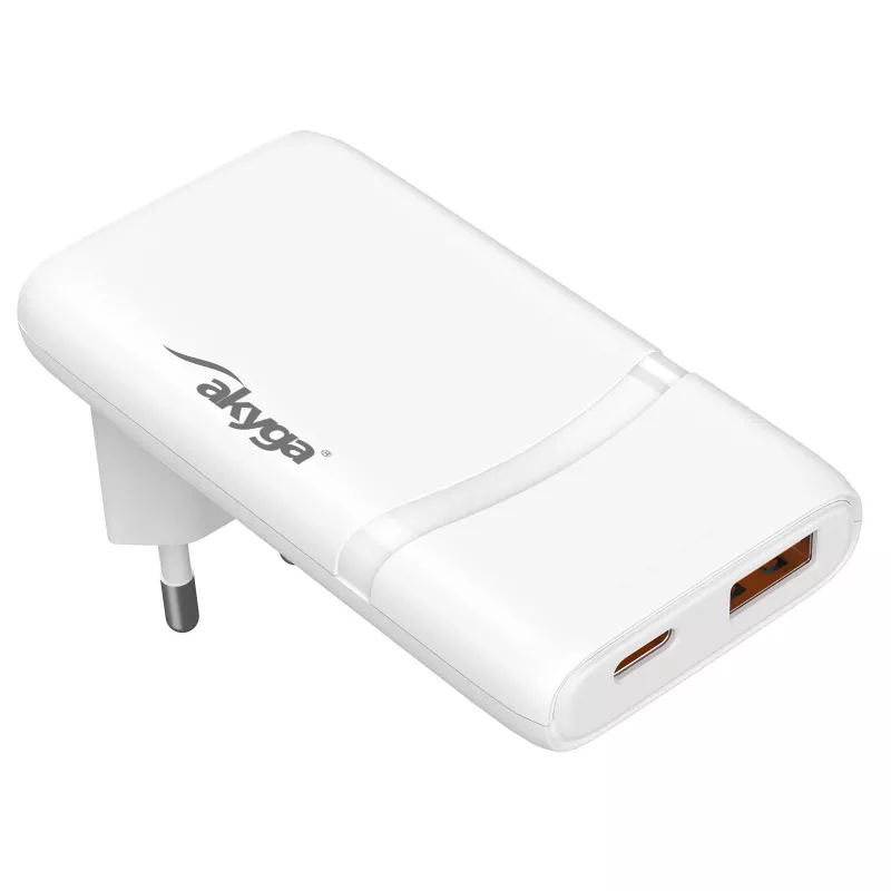 Akyga AK-CH-31 caricabatterie USB GaN piatto 65 W, USB-C PD + USB-A, bianco