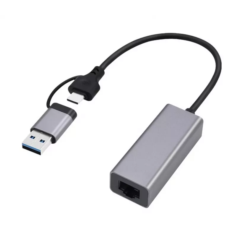 Gembird A-USB3AC-LAN-01 adattatore di rete Gigabit USB 3.1 + Type-C, 1x RJ-45, 10/100/1000 Mbps, custodia in metallo, space grey