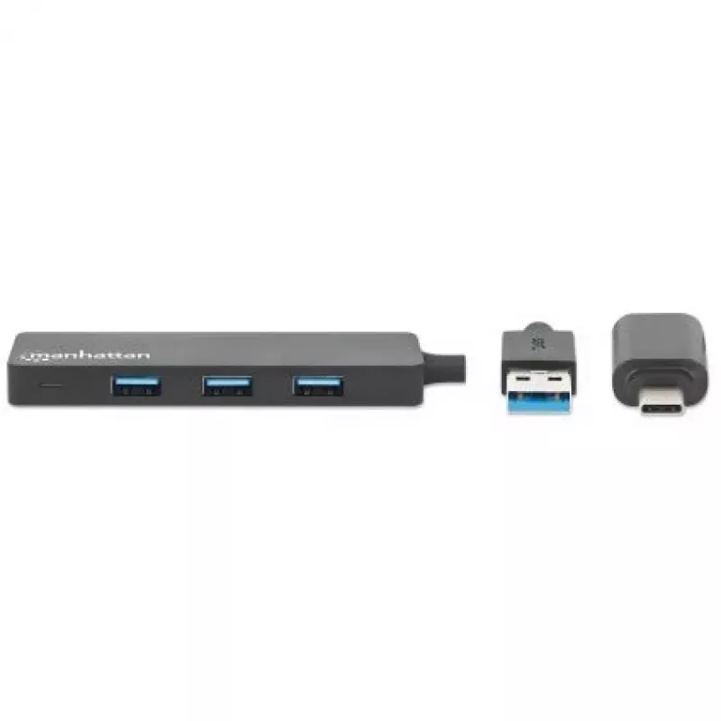 Dock/hub combo USB-C e USB-A Manhattan, porte (4): USB-A (x4), 5 Gbit/s (USB 3.2 Gen1 aka USB 3.0), alimentato via USB (nessun alimentatore esterno necessario)