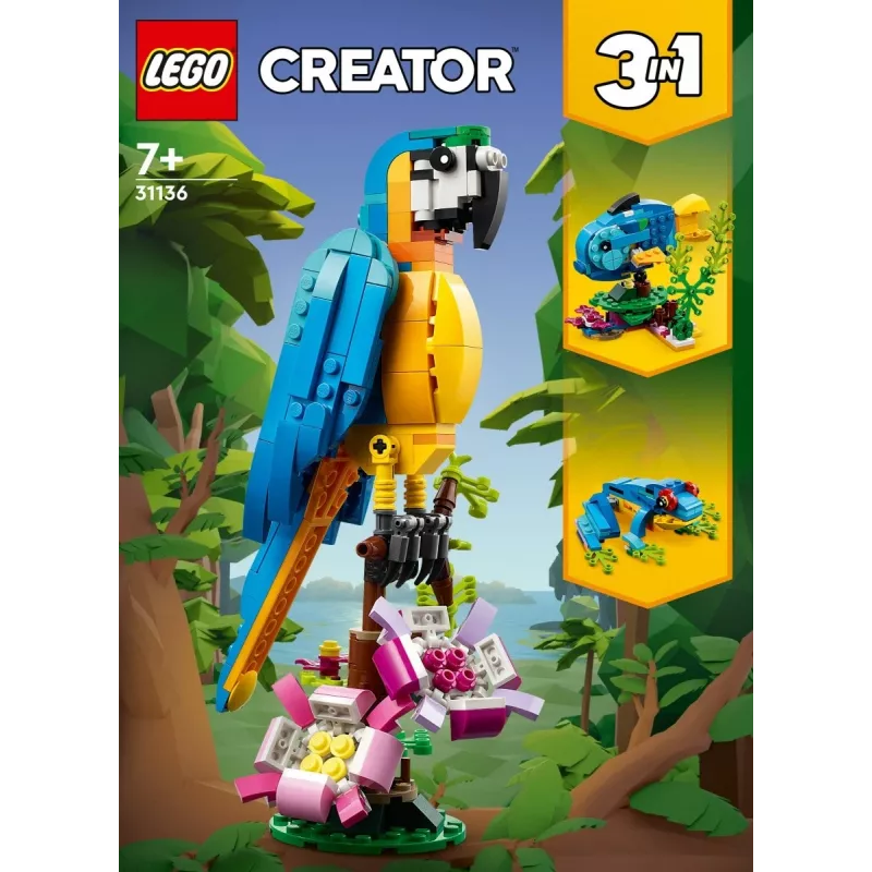 LEGO set da costruzione Pappagallo esotico 31136 — modello da esposizione Creator, 253 pezzi, 220×120×110 mm