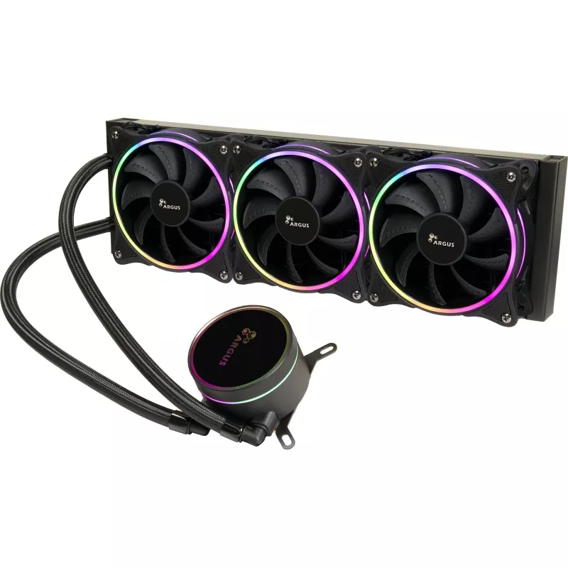 Dissipatore liquido all-in-one INTER-TECH LC-360 RGB — ventola 12 cm, cuscinetto idraulico, nero