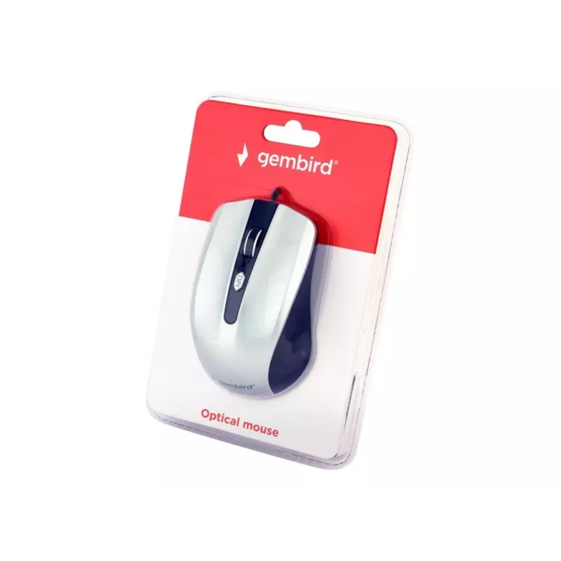 Mouse ottico ambidestro con filo GEMBIRD MUS-4B-01-BS, USB Type-A, 1200 DPI, 4 tasti, nero/argento