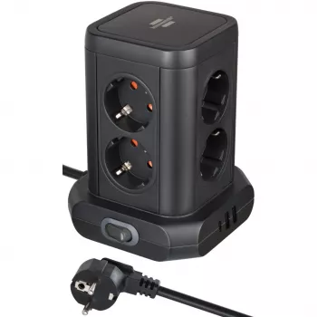 Torre multipresa Brennenstuhl 1153560010 — 8 prese, 2×USB-A, 1×USB-C, nero