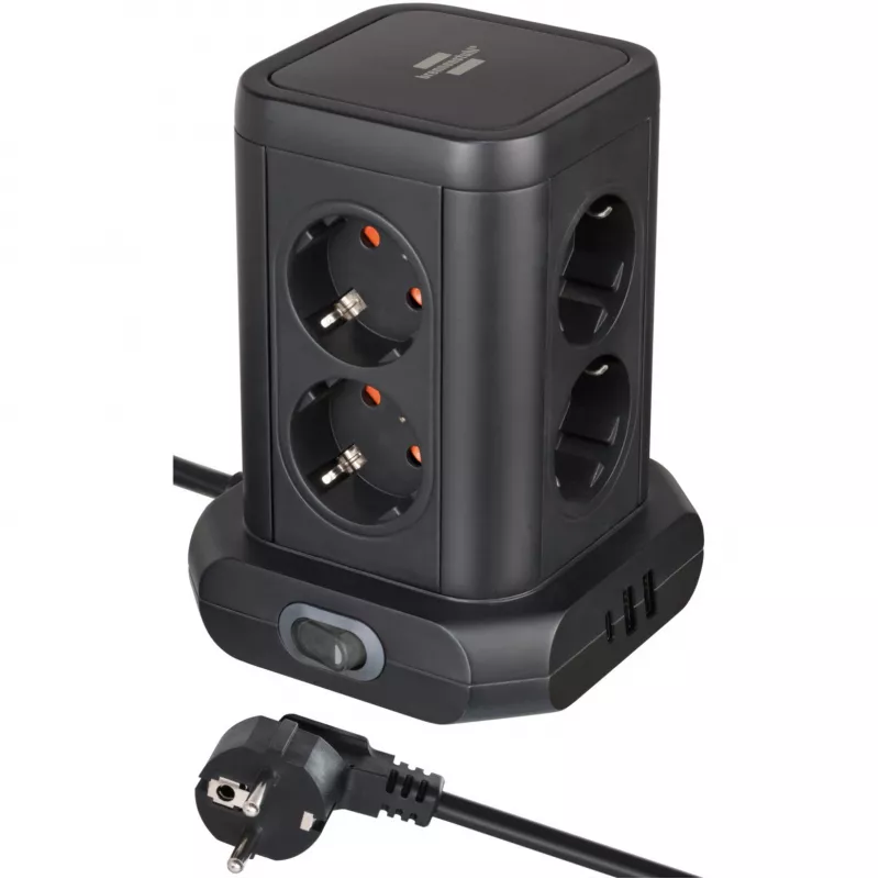 Torre multipresa Brennenstuhl 1153560010 — 8 prese, 2×USB-A, 1×USB-C, nero