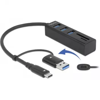 Hub USB 3.2 Gen 1 a 3 porte + lettore di schede SD e Micro SD con connettore USB Type-C o USB Type-A, hub USB