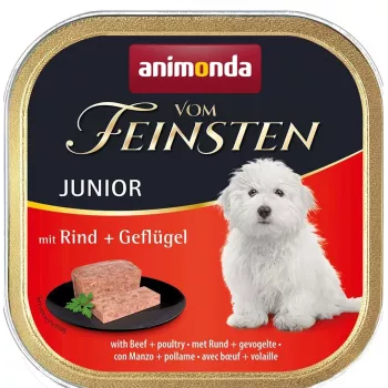 Cibo umido per cani animonda Vom Feinsten Junior manzo e pollame vaschetta 150 g — per la crescita, proteine 11%, grassi 7%