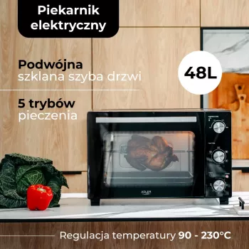 Forno da tavolo compatto elettrico Adler AD 6026 – capacità 48 l, 1800 W, a libera installazione, timer meccanico