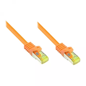Cavo patch RJ45 con cavo Cat.7 e protezione del nasello (RNS®), S/FTP, PiMF, senza alogeni, 600 MHz, OFC, arancione, 1,5 m, Good Connections® (8070R-015O)