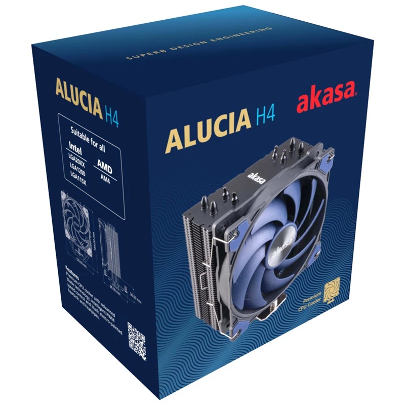 Dissipatore ad aria Akasa Alucia H4 12 cm nero blu cuscinetto idrodinamico