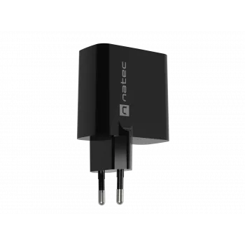Caricabatterie con filo per dispositivi mobili NATEC NUC-2145, 65 W, USB-C PD 3.0 + QC 3.0, 1x USB-C, 1x USB-A, 110–240 V, nero