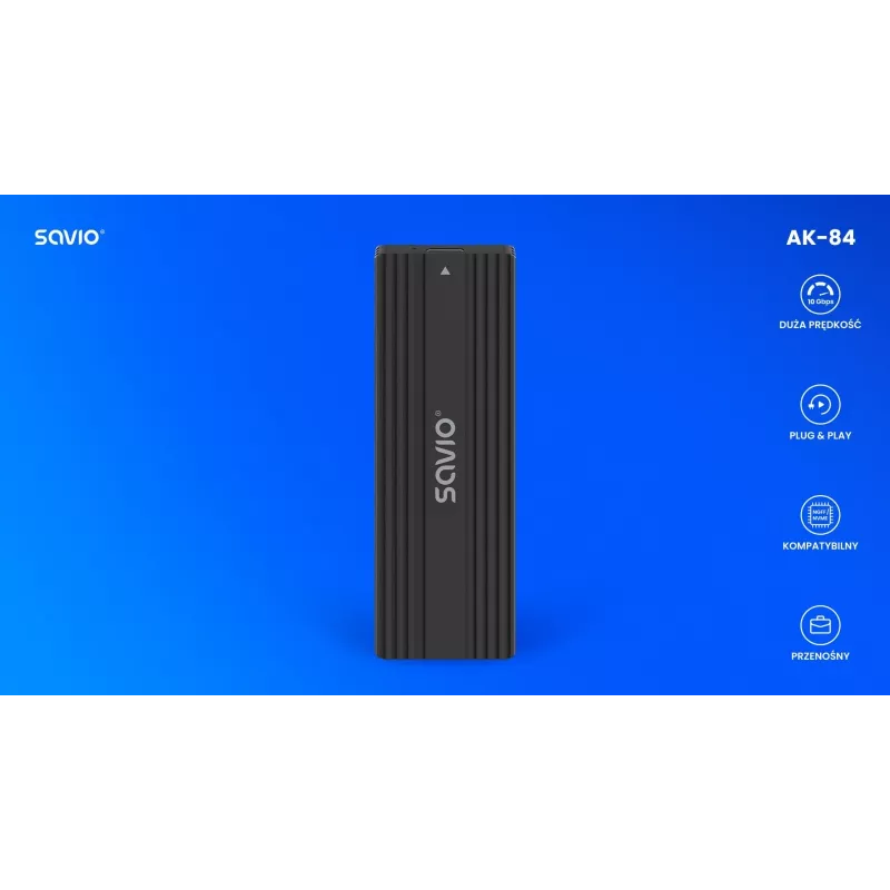 Case per SSD SAVIO AK-84 nero per unità M.2, USB 10 Gbit/s (Type-A / Type-C), alluminio + ABS
