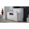 Sideboard Cama Meble VIVA 150 — bianco/bianco lucido e rovere sonoma, 3 ante, 5 ripiani, 1500×450×800 mm