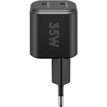 Caricabatterie da parete GOOBAY 75333 — caricabatterie universale AC-USB-C per interni, 2x USB-C, 35 W, nero