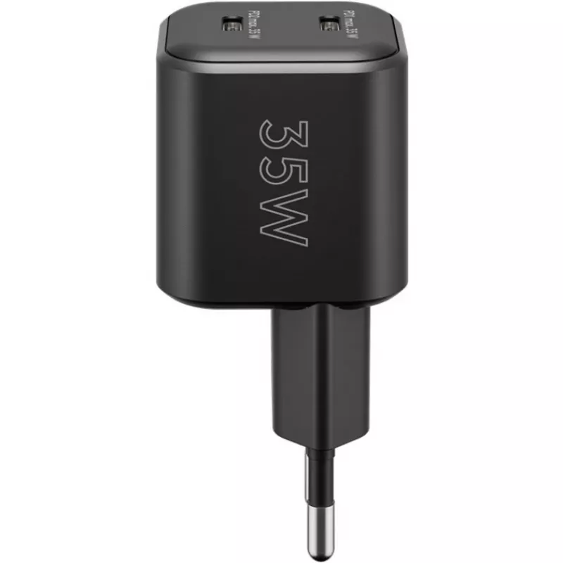Caricabatterie da parete GOOBAY 75333 — caricabatterie universale AC-USB-C per interni, 2x USB-C, 35 W, nero