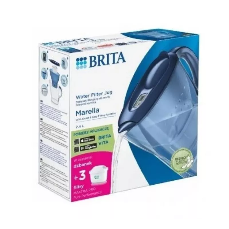Caraffa filtrante BRITA Marella 2,4 l con 3 cartucce Pure Performance, Maxtra Pro, blu
