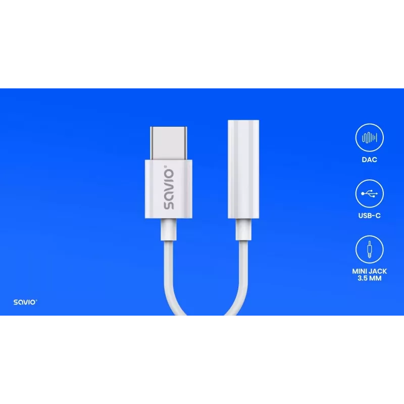 Adattatore audio USB Type 3.1 C (M) – Jack 3.5mm (F) bianco SAVIO AK-51