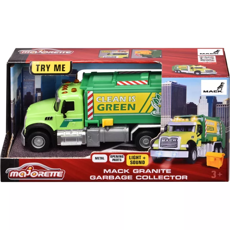 Automodello Majorette Mack Granite camion della spazzatura modello 213743007, modellino in pressofusione