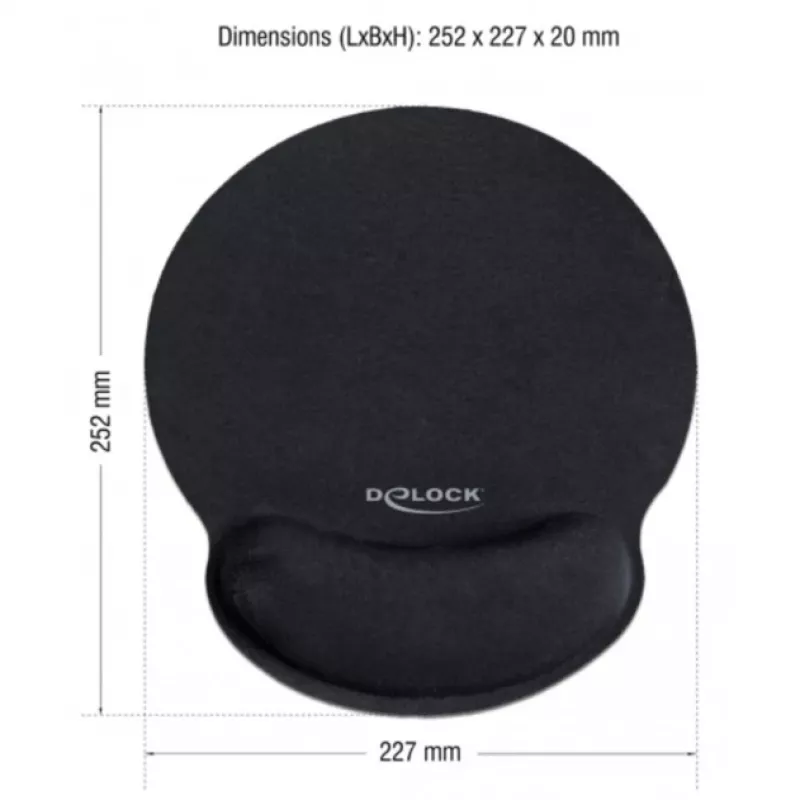 Delock tappetino mouse ergonomico con poggiapolsi nero 252x227 mm