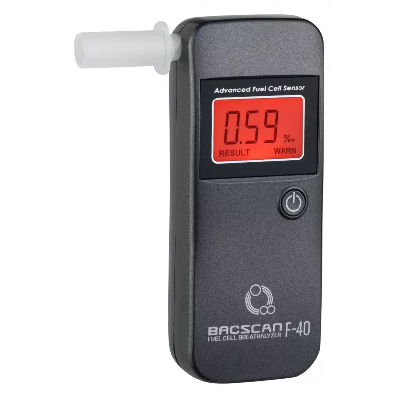 Etilometro BACscan F-40, senza contatto, BAC 0–4%, precisione 1%, tempo di riscaldamento 20s, LCD, batteria AAA×2