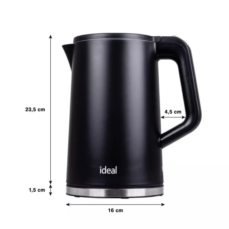 IDEAL bollitore 1,7 l, corpo in acciaio, potenza 1500 W, nero