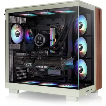 View 380 XL WS ARGB, case tower verde chiaro/legno, vetro temperato x 2, struttura in legno