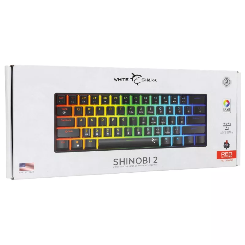 Tastiera meccanica gaming White Shark Shinobi-2 con switch Red, nera, layout US