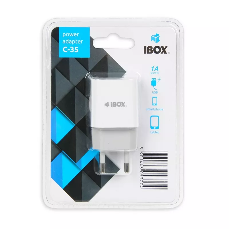 Caricabatterie da interno AC IBOX C-35 universale bianco — 5 V max, 0,3 A ingresso, 1 A uscita USB