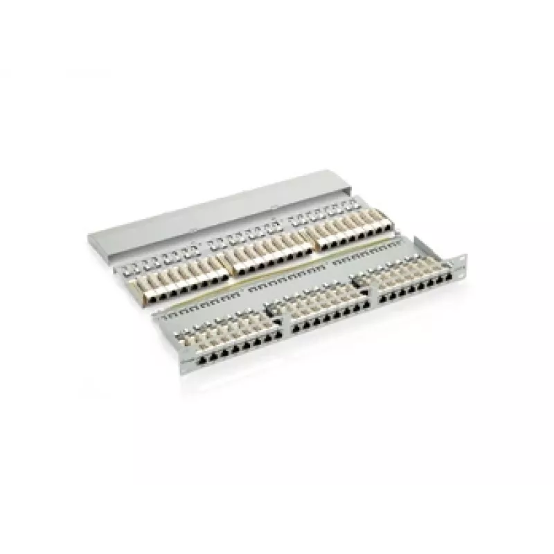 Equip patch panel 48 porte Cat.6 schermato, nero, RJ-45, oro, Cat6, montaggio rack, 1U, nero