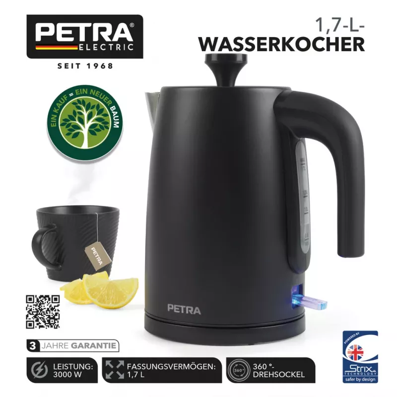 Bollitore Petra 1,7 l 3 kW nero opaco