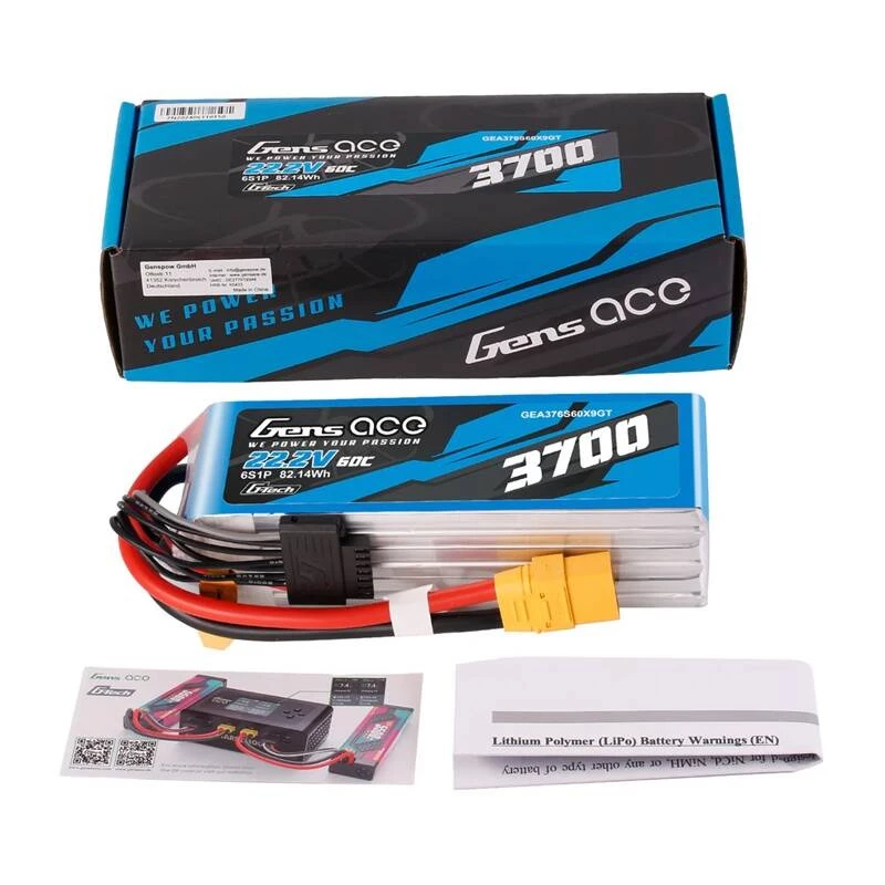 Gens Ace G-Tech GEA376S60X9GT batteria LiPo 3700 mAh 22,2 V 60C 6S1P, XT90
