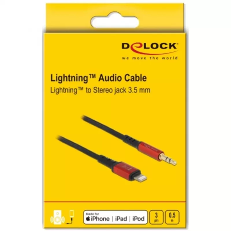 Delock - cavo Lightning a jack cuffie - Lightning maschio a mini-phone stereo 3,5 mm maschio - 50cm - nero, rosso (86586)