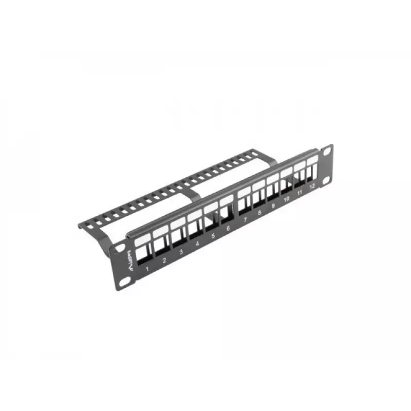 Lanberg PPKS-9112-B Pannello di permutazione vuoto 12 porte 1U 10 pollici con organizer Keystone, nero
