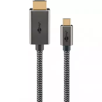 Cavo adattatore USB intrecciato, connettore maschio USB-C > connettore maschio HDMI, 4K / 60Hz (nero/argento, 2 metri)