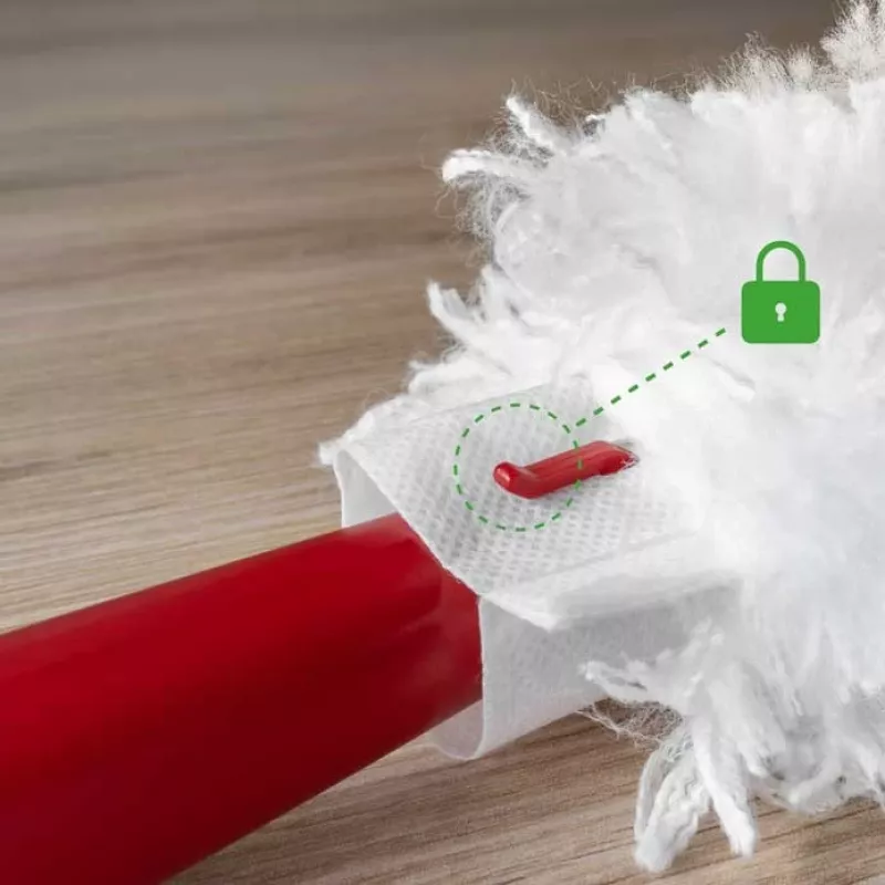 Piumino catturapolvere VILEDA manico corto 179432 con 2 inserti Flex & Catch, impugnatura in plastica rossa, appendibile