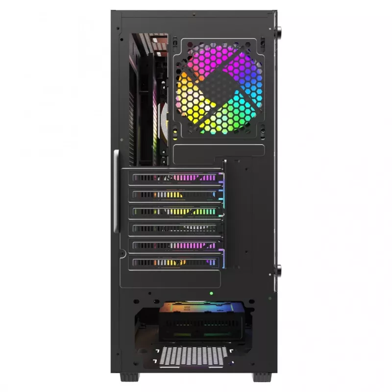 Case PC SAVIO Noctis Flow RGB — Cube, ATX/Mini-ITX, 3x ventole frontali da 120 mm, pannello laterale in vetro temperato, GPU max 35 cm