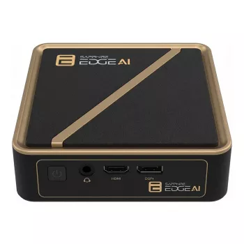Barebone desktop Sapphire EDGE AI 350 con supporto memoria DDR5 e uscita HDMI