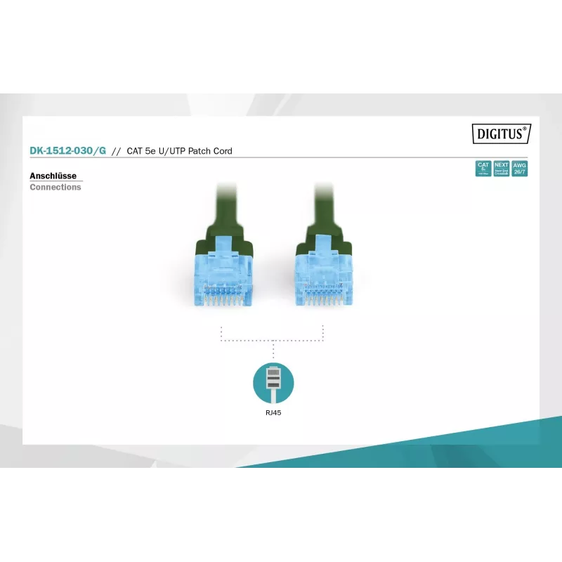 Cavo patch di rete DIGITUS CAT5e U/UTP, 3 m, RJ-45 su RJ-45, verde