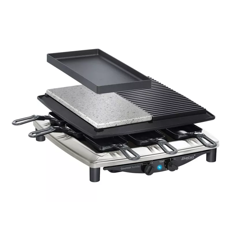 Steba RC 4 Plus Deluxe Chrome griglia raclette, acciaio inox/nero
