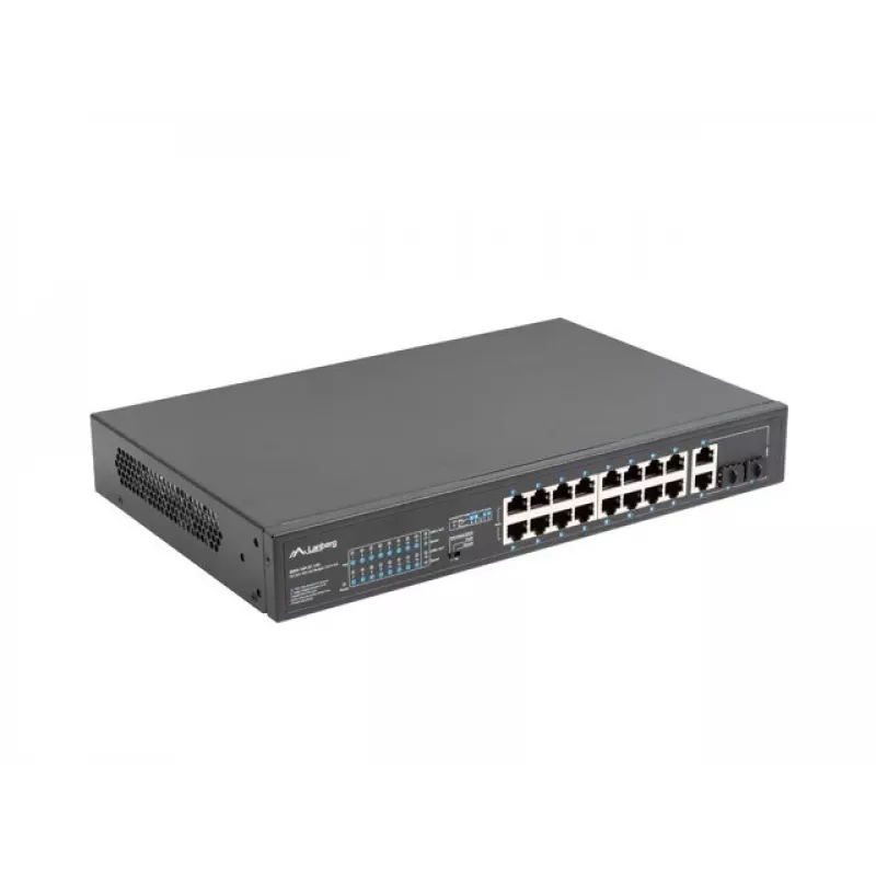 Lanberg RSFE-16P-2C-150 switch PoE+ non gestito, 16x 10/100 PoE+, 2x combo Gigabit, 150 W, rack 1U