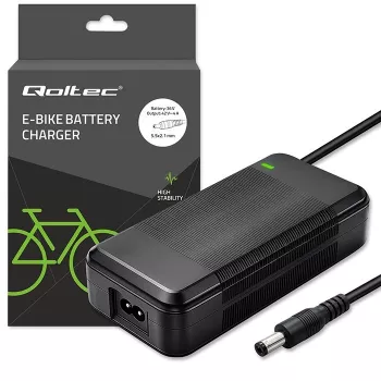 Caricabatterie QOLTEC 36V–42V 4A per e-bike, connettore DC 5,5×2,1 mm