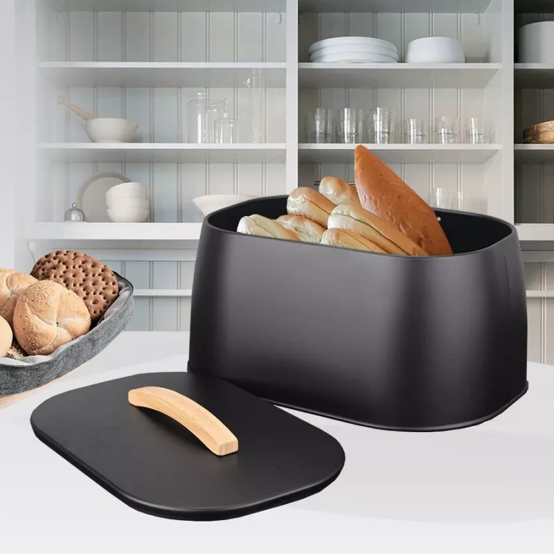 Portapane Maestro MR-1675-Nero, contenitore per pane nero