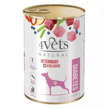 Cibo umido per cani 4vets Natural Diabetes 400 g – alimento dietetico per cani adulti diabetici, tacchino, 400 g, proteine 5,5 %, grassi 3,3 %