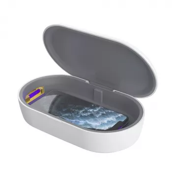 Devia Stazione di ricarica wireless con box di disinfezione, bianco