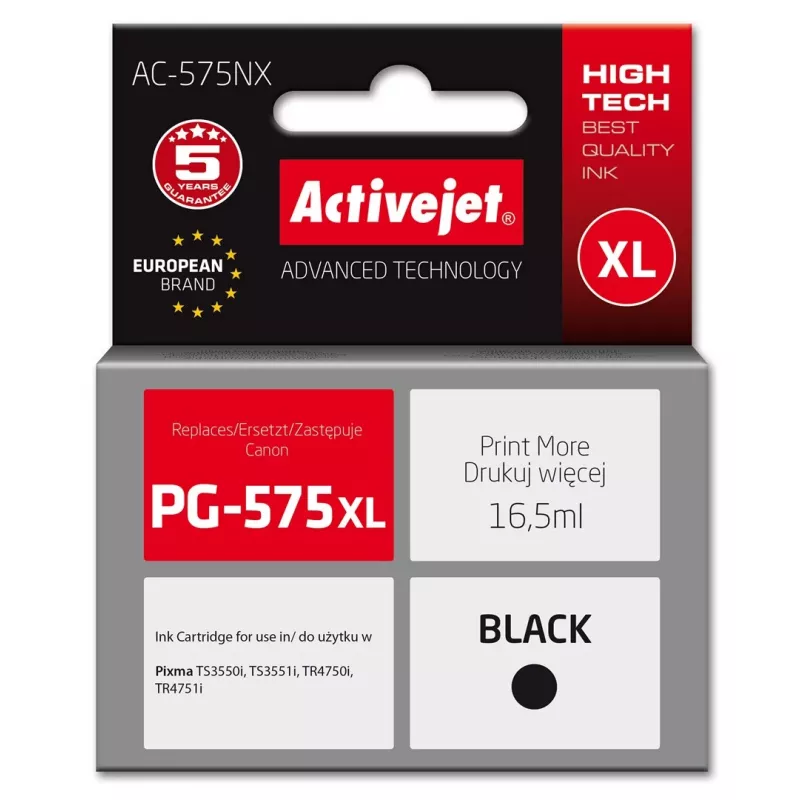 Inchiostro Activejet AC-575NX per stampanti Canon, sostituto di Canon PG-575XL; Supreme; 16,5 ml; nero