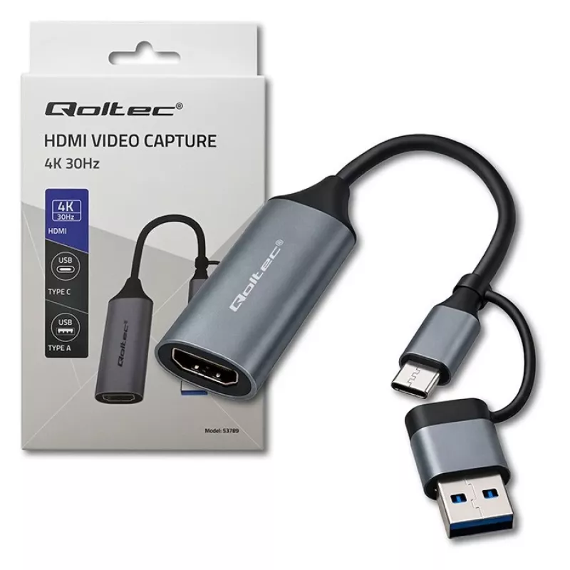 Adattatore USB-C a USB-A e HDMI 4K 30Hz QOLTEC in alluminio