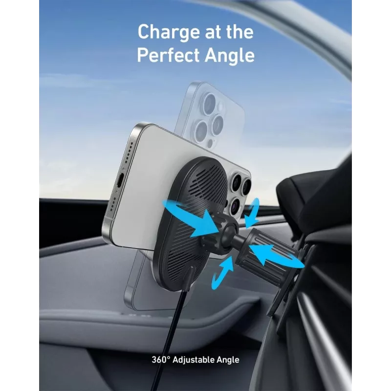 Caricabatterie magnetico wireless per auto Anker MagGo 15W — ricarica rapida magnetica Qi 15W per smartphone, nero