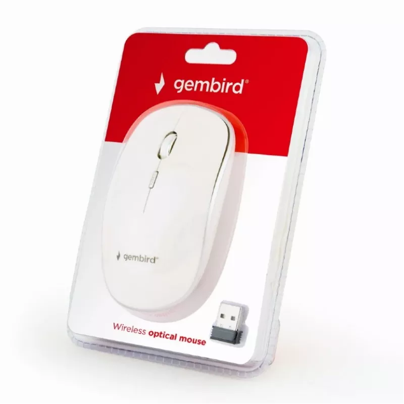 Mouse wireless GEMBIRD MUSW-4B-01-W, ambidestro, ottico 1600 DPI, 4 tasti, RF Wireless, bianco