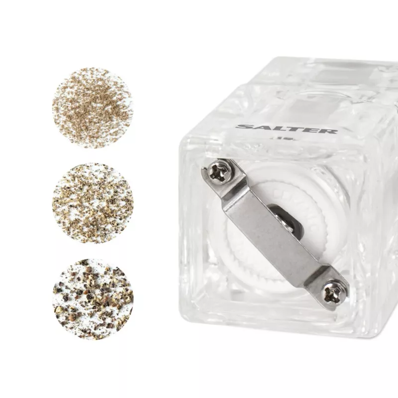 Macina sale e pepe Salter 7605 CLXR Twin design compatto, a batteria, macinatura regolabile